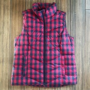 Lands End Buffalo Plaid Check Down Vest Womens Medium Colors Red